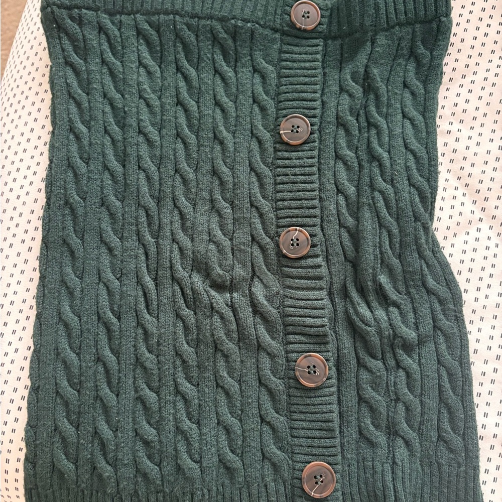 Dark Green Cable Knit Buttoned Skirt